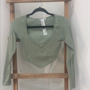 Zara Green Asymmetrical Ribbed Bodysuit